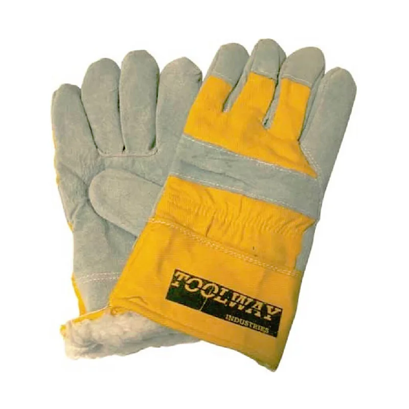 Toolway 105541 Cow Split Acrylic Pile Lined Palm Leather Work Gloves