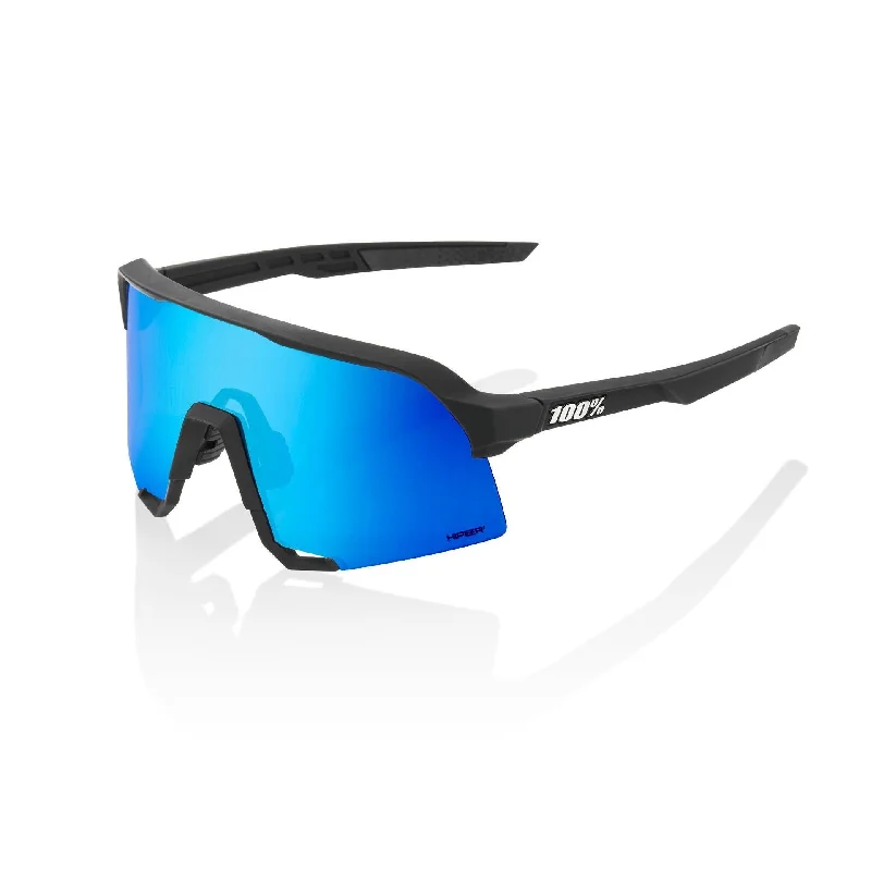 100% S3 Sunglasses - Matte Black - HiPER Blue Multilayer Mirror Lens