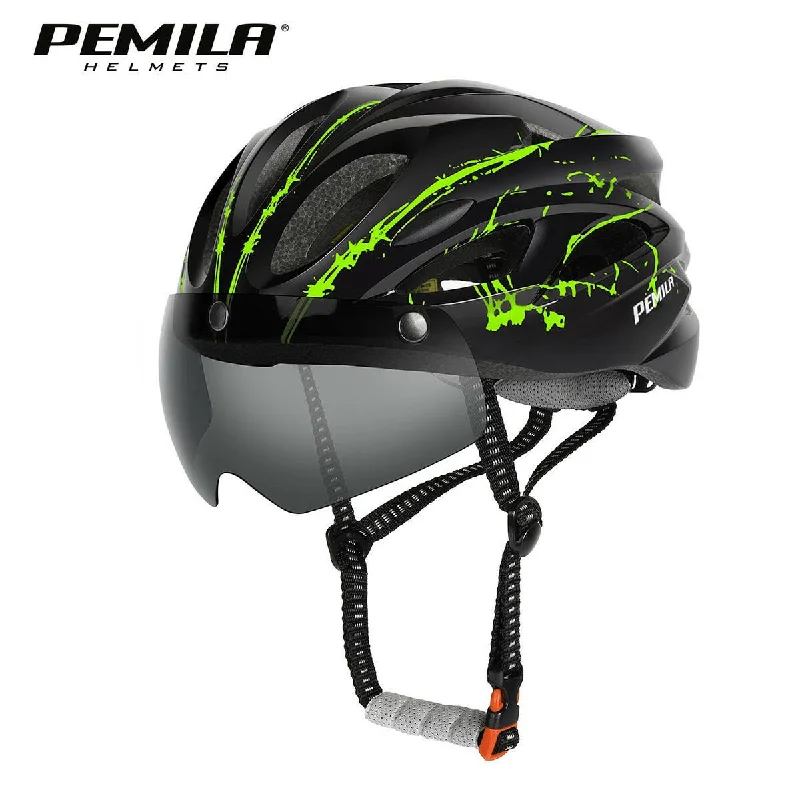 PEMILA Integrally-Molded Cycling Helmet Racing Ultralight Bicycle Helmet Men Women Motorcycle Bike Helmet with Magnetic Glasses