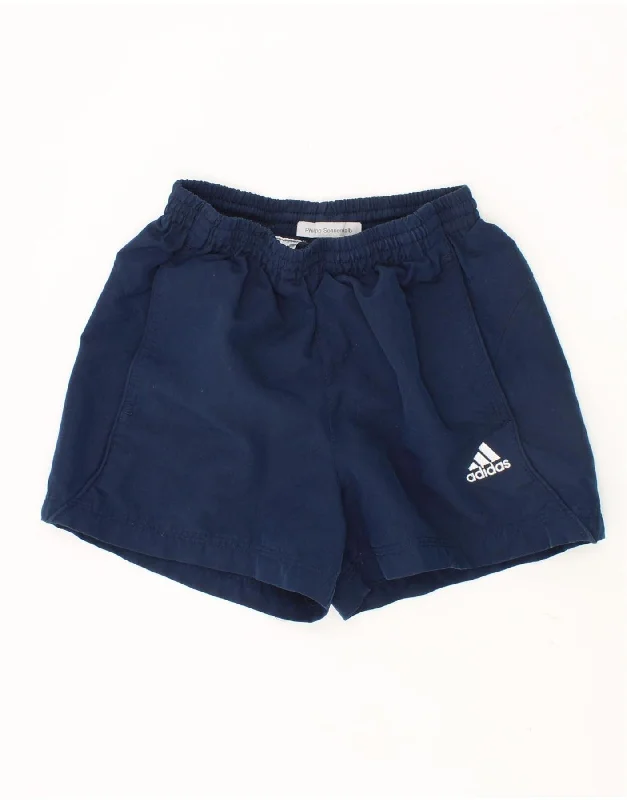 ADIDAS Boys Climalite Sport Shorts 7-8 Years Navy Blue Polyester