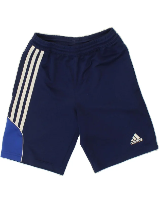 ADIDAS Boys Climalite Sport Shorts 9-10 Years Navy Blue Polyester