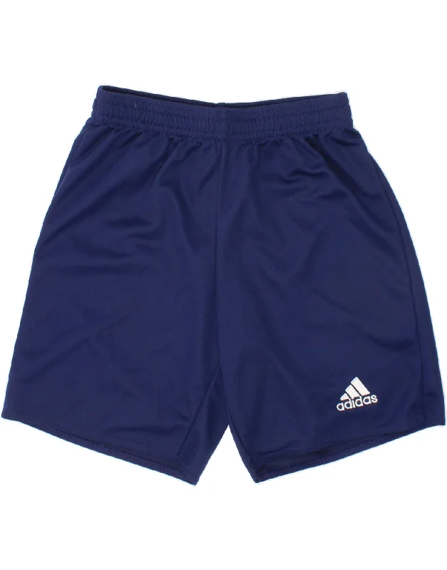 ADIDAS Boys Climalite Sport Shorts 9-10 Years Navy Blue Polyester