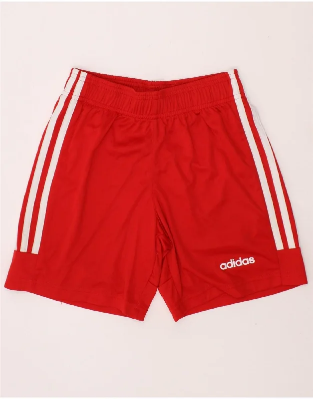 ADIDAS Boys Climalite Sport Shorts 9-10 Years Red Polyester