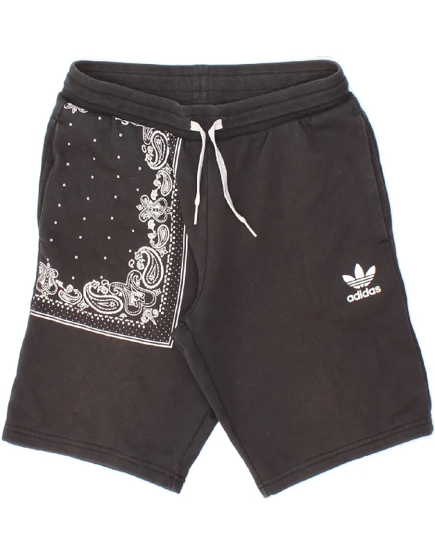 ADIDAS Boys Graphic Sport Shorts 11-12 Years Black Paisley Cotton