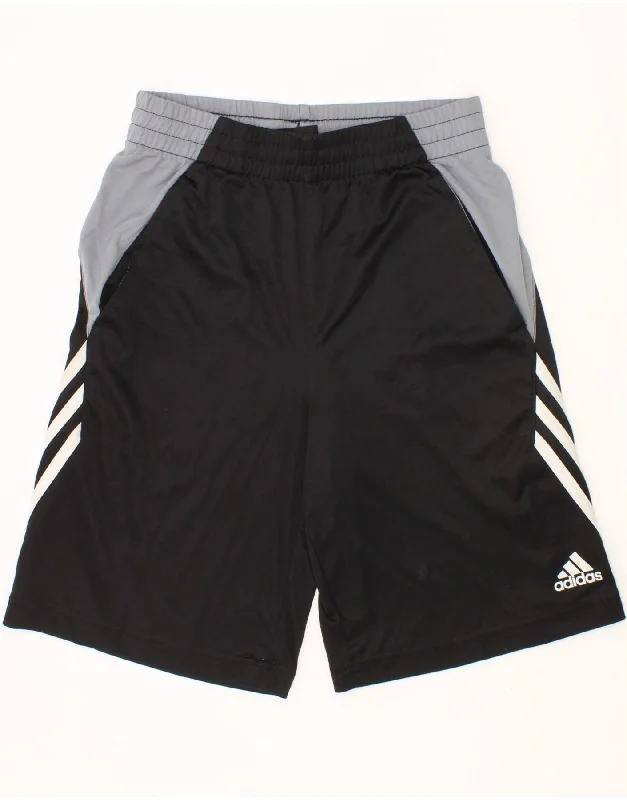 ADIDAS Boys Sport Shorts 7-8 Years Small Black Colourblock Polyester