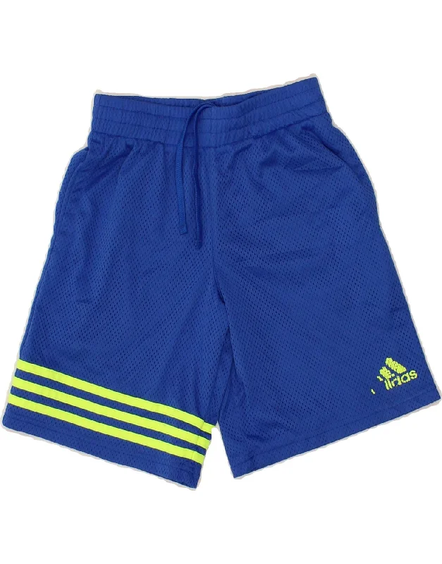 ADIDAS Boys Sport Shorts 7-8 Years Small Blue Polyester