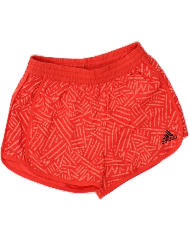 ADIDAS Girls Climalite Abstract Pattern Sport Shorts 13-14 Years Red