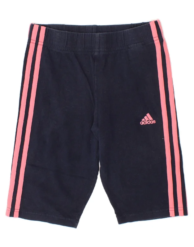 ADIDAS Girls Sport Shorts 13-14 Years Navy Blue Cotton