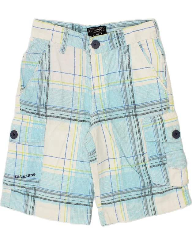 BILLABONG Boys Cargo Shorts 9-10 Years W24 Blue Plaid Cotton