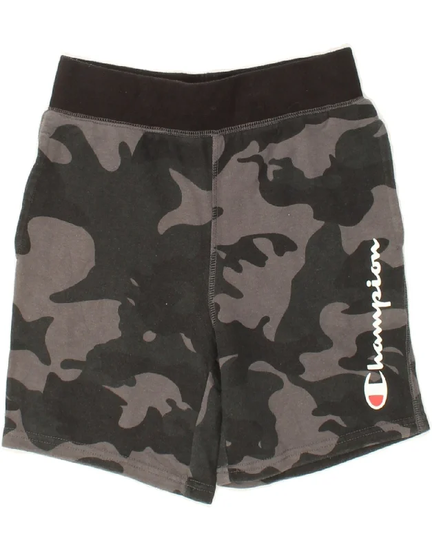 CHAMPION Boys Graphic Sport Shorts 10-11 Years Medium Green Camouflage