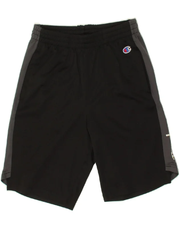 CHAMPION Boys Graphic Sport Shorts 11-12 Years Large Black Colourblock