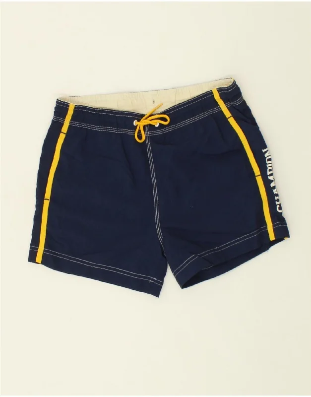 CHAMPION Boys Graphic Sport Shorts 9-10 Years Medium Navy Blue Colourblock