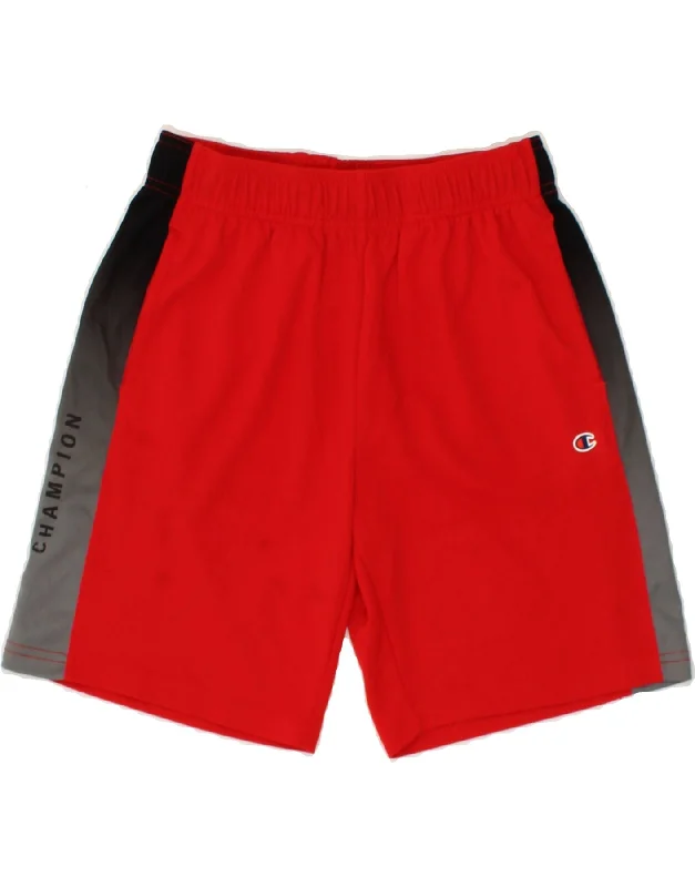 CHAMPION Boys Sport Shorts 14-15 Years XL  Red Colourblock Polyester