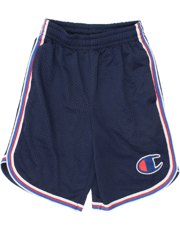 CHAMPION Boys Sport Shorts 7-8 Years Small Navy Blue Polyester