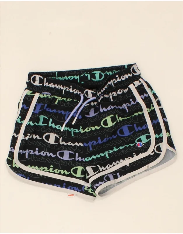 CHAMPION Girls Graphic Sport Shorts 7-8 Years  Black Polyester