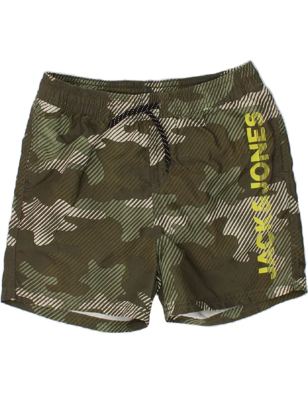 JACK & JONES Boys Graphic Sport Shorts 11-12 Years Khaki Camouflage