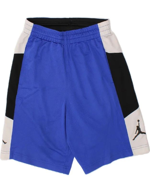 JORDAN Boys Dri Fit Sport Shorts 10-11 Years Medium Blue Colourblock