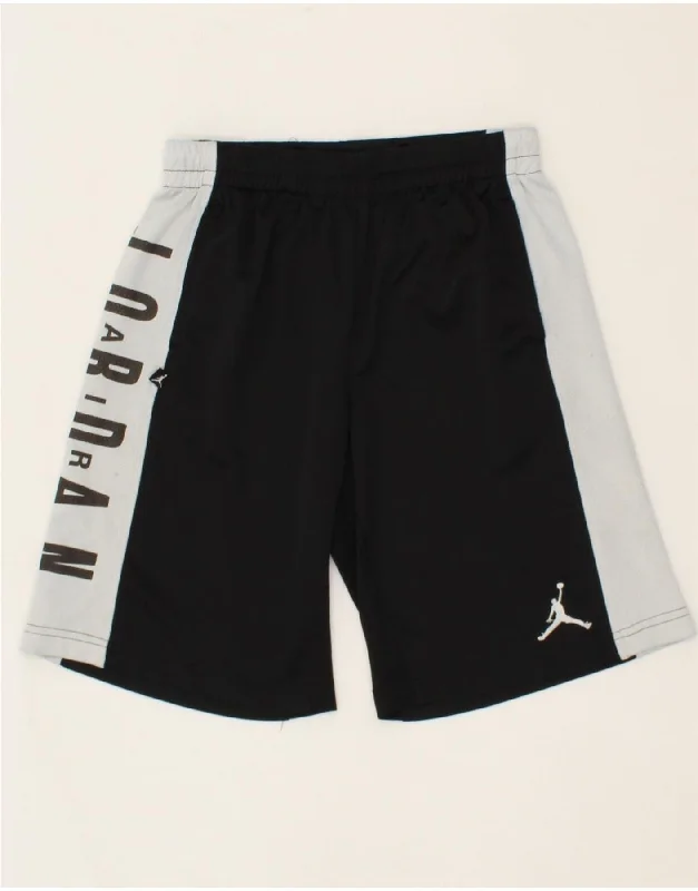 JORDAN Boys Graphic Sport Shorts 12-13 Years Large  Black Colourblock