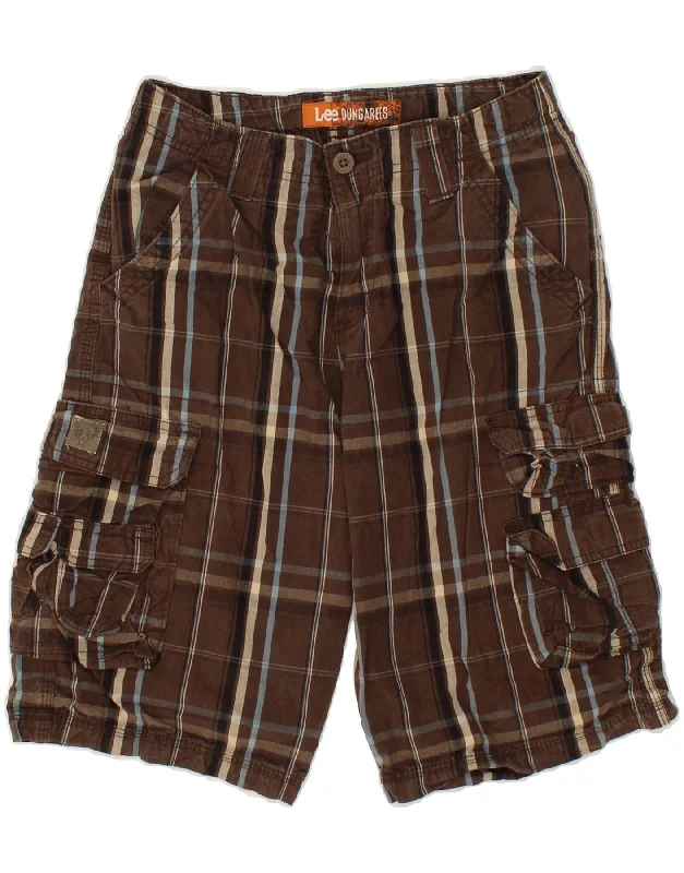 LEE Boys Cargo Shorts 13-14 Years  W28  Brown Check Cotton