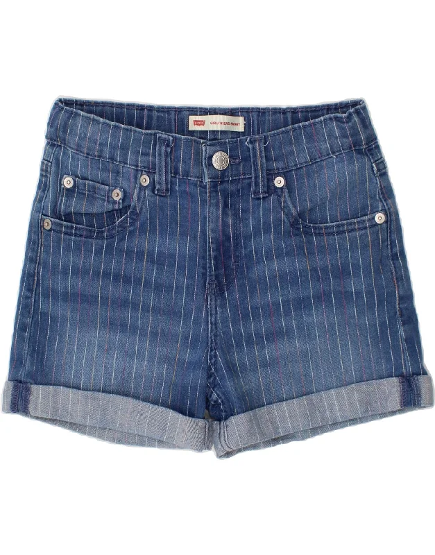 LEVI'S Girls Girlfriend Denim Shorts 11-12 Years W26  Blue Striped Cotton