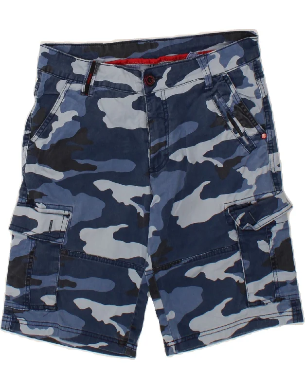 MISTRAL Boys Cargo Shorts 13-14 Years W30  Blue Camouflage Cotton