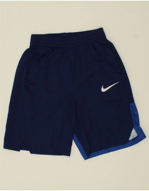 NIKE Boys Dri Fit Graphic Sport Shorts 12-13 Years Large Blue Polyester