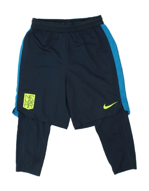 NIKE Boys Dri Fit Graphic Sport Shorts 12-13 Years Large Navy Blue