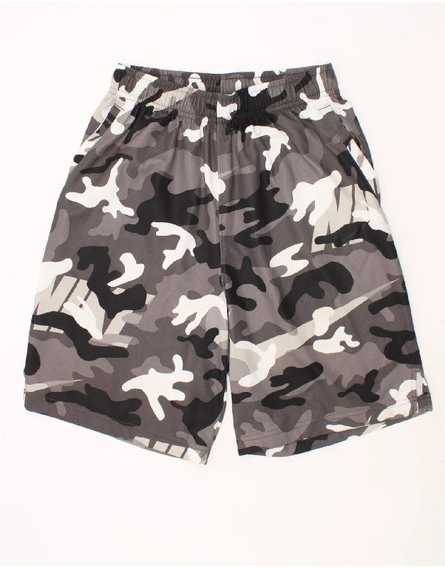 NIKE Boys Dri Fit Graphic Sport Shorts 13-14 Years XL Grey Camouflage