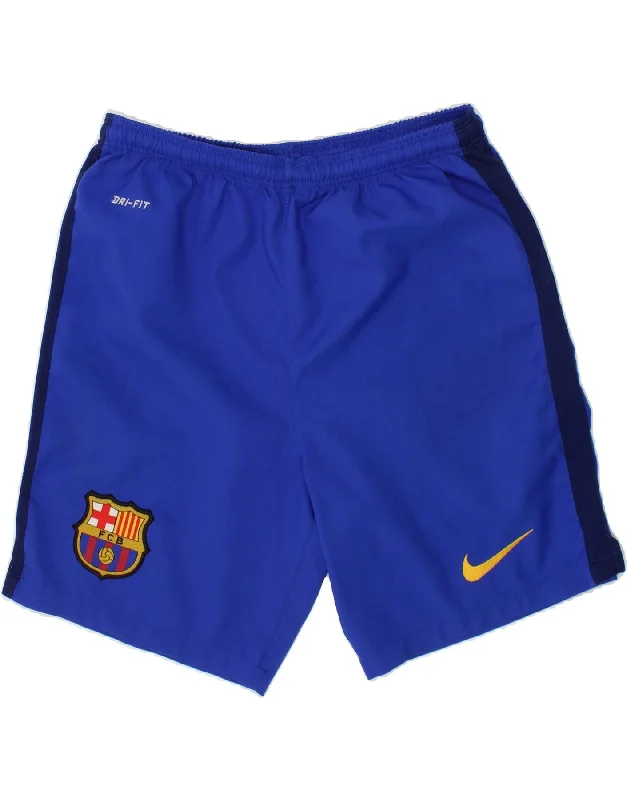 NIKE Boys FCB Sport Shorts 8-9 Years Small Blue Polyester