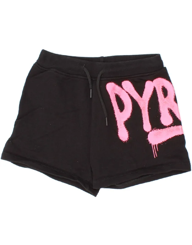 PYREX Girls Graphic Sport Shorts 9-10 Years Medium Black Cotton