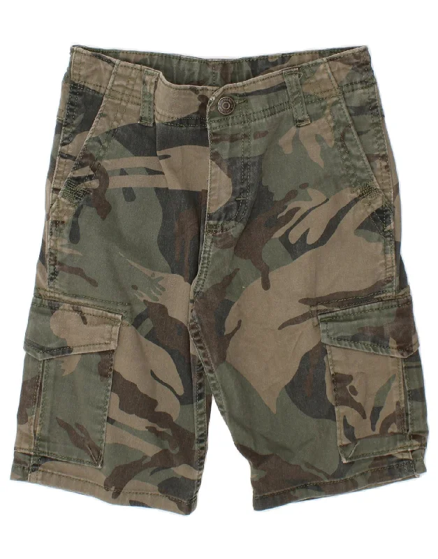 WRANGLER Boys Cargo Shorts 7-8 Years W22 Green Camouflage Cotton