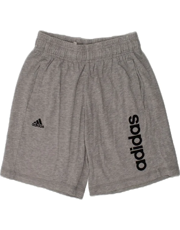 ADIDAS Boys Climalite Graphic Sport Shorts 11-12 Years Grey Cotton