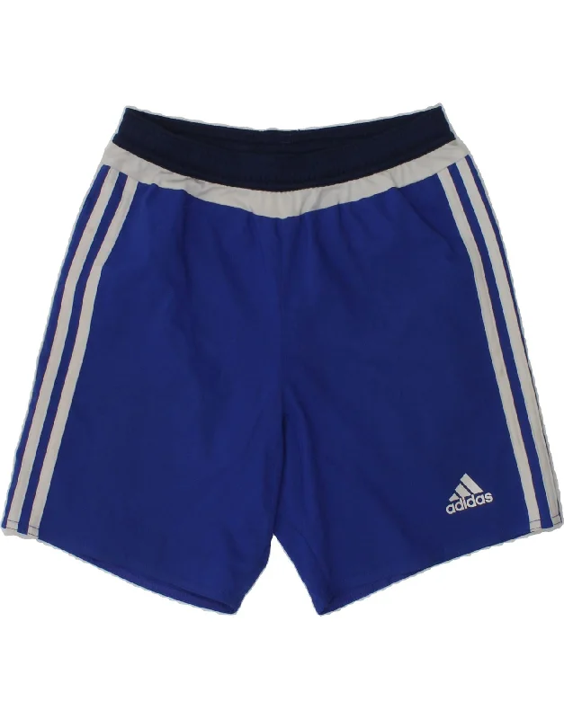 ADIDAS Boys Climalite Graphic Sport Shorts 9-10 Years Blue Polyester