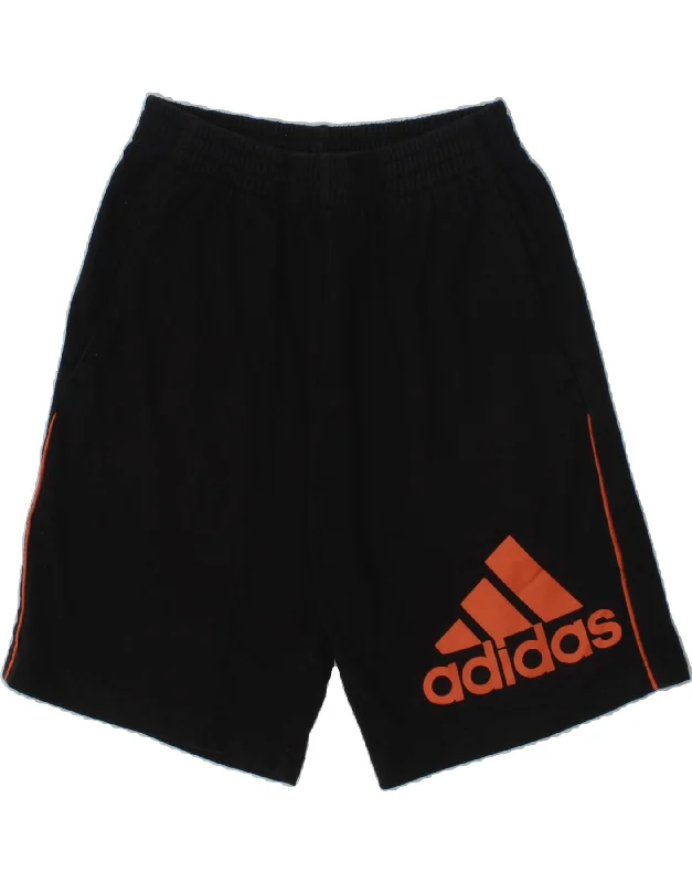 ADIDAS Boys Graphic Sport Shorts 11-12 Years Black Cotton