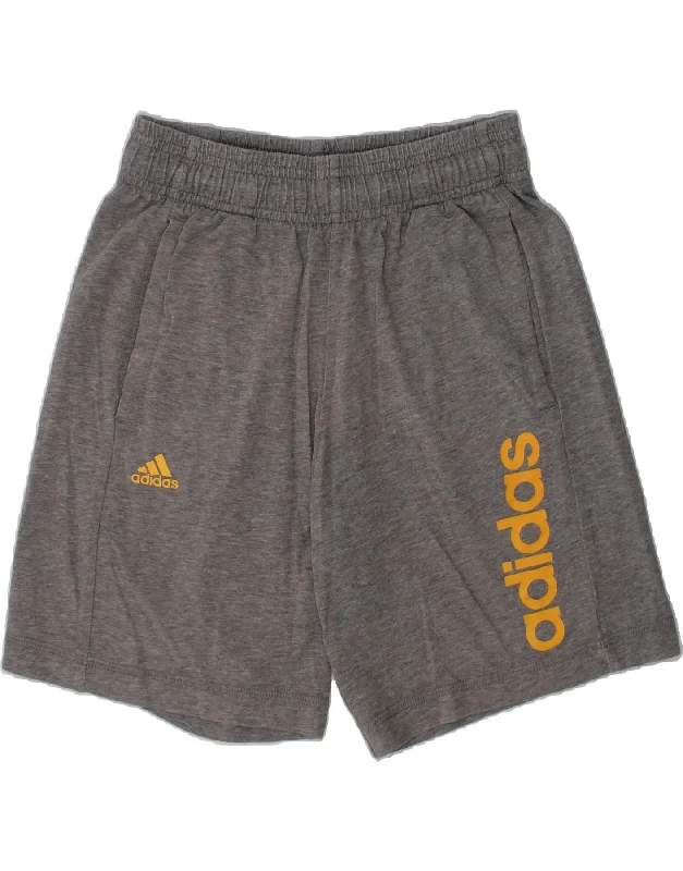 ADIDAS Boys Graphic Sport Shorts 11-12 Years Grey Cotton