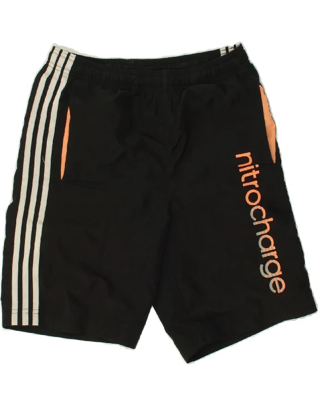 ADIDAS Boys Graphic Sport Shorts 13-14 Years Black Polyester