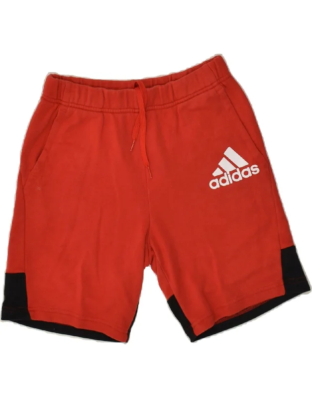 ADIDAS Boys Graphic Sport Shorts 13-14 Years Red Colourblock Cotton