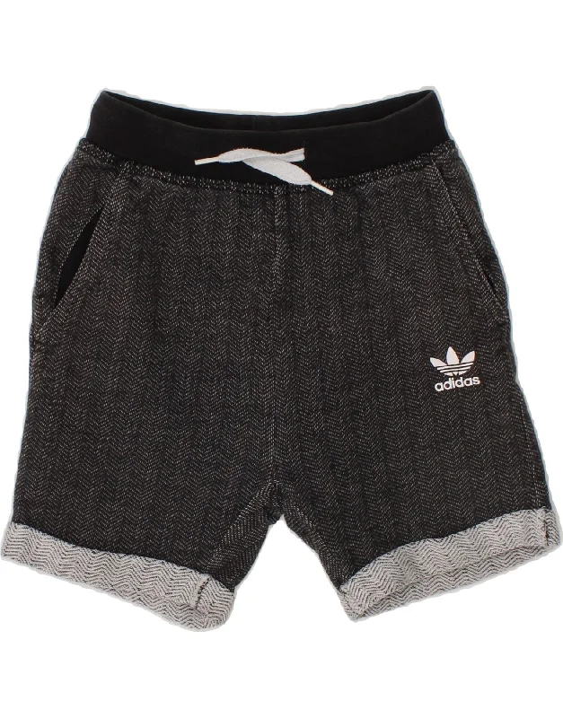 ADIDAS Boys Graphic Sport Shorts 2-3 Years Grey Herringbone Cotton