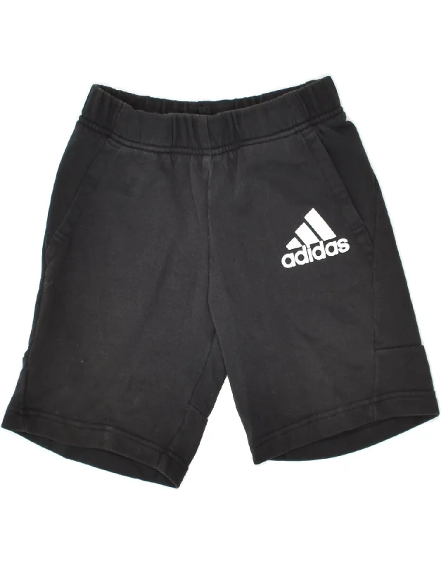 ADIDAS Boys Graphic Sport Shorts 9-10 Years Black Cotton