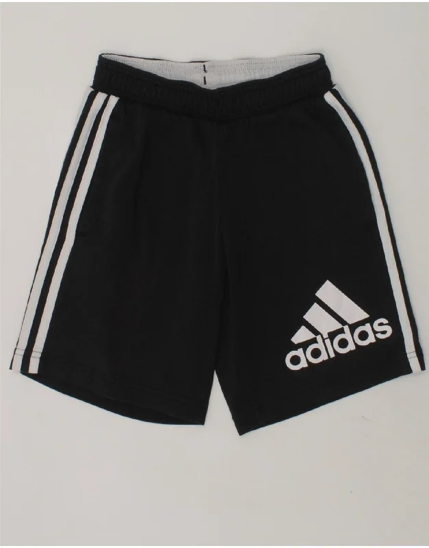 ADIDAS Boys Graphic Sport Shorts 9-10 Years Black Cotton