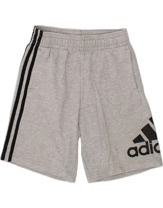 ADIDAS Boys Graphic Sport Shorts 9-10 Years Grey Cotton