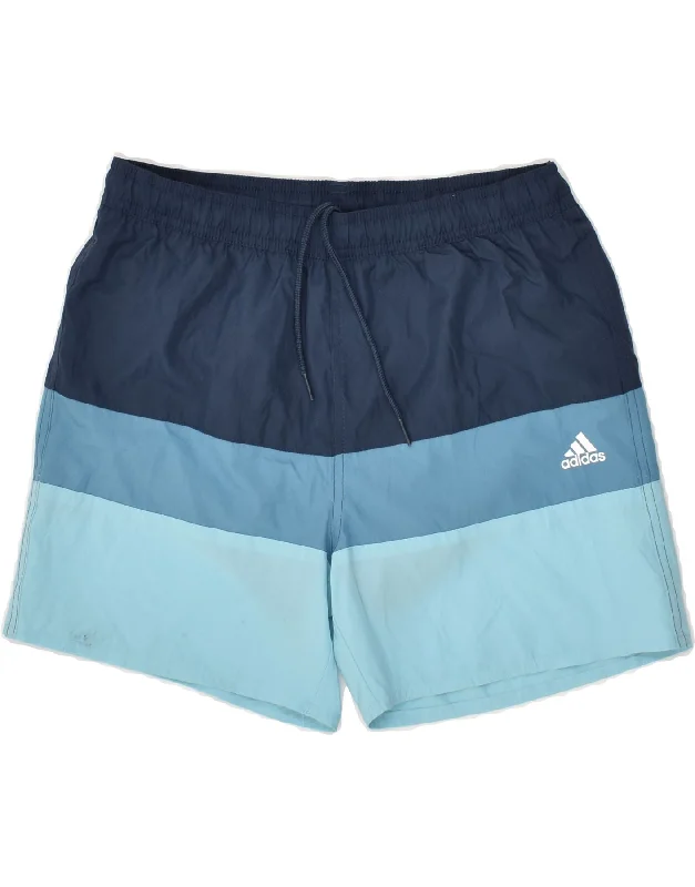 ADIDAS Boys Sport Shorts 13-14 Years Blue Striped Polyester