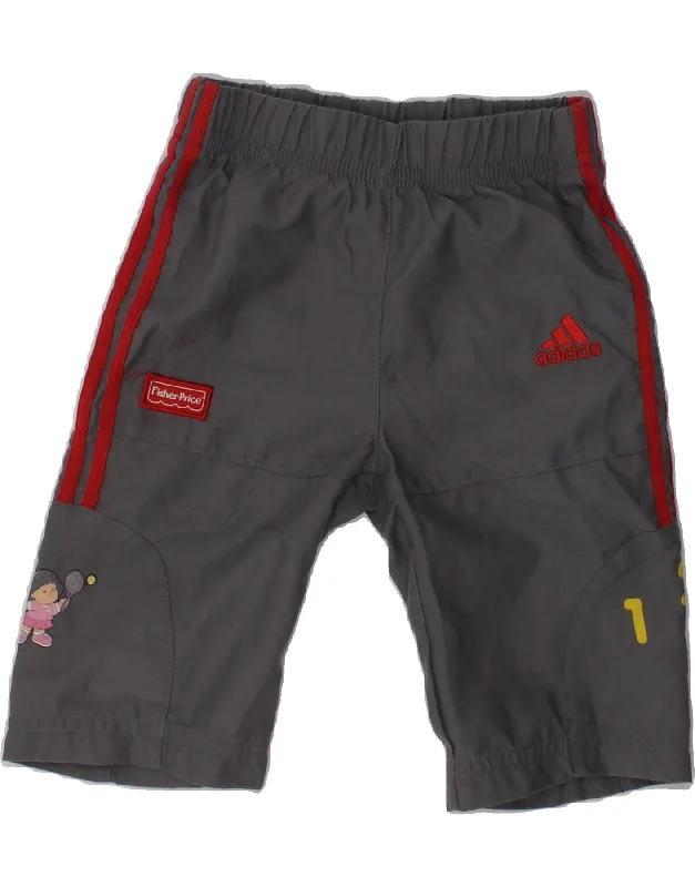 ADIDAS Girls Graphic Sport Shorts 11-12 Years Grey Polyester