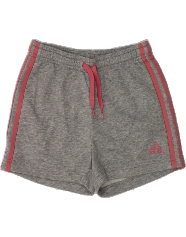 ADIDAS Girls Sport Shorts 9-10 Years Grey Cotton