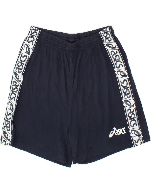 ASICS Boys Graphic Sport Shorts 11-12 Years Large Navy Blue Cotton