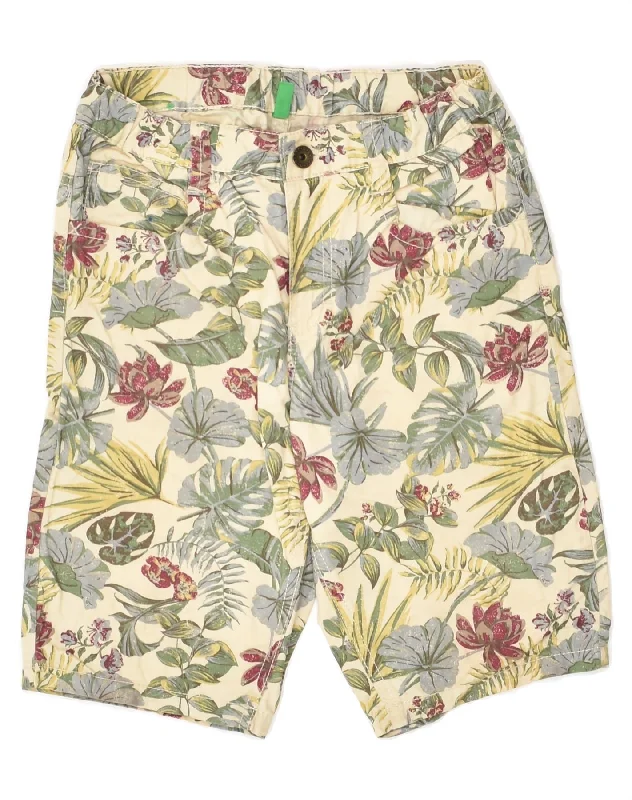 BENETTON Boys Bermuda Shorts 8-9 Years  Large W24 Beige Floral Cotton