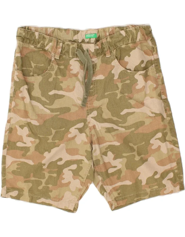 BENETTON Boys Casual Shorts 13-14 Years 3XL W32  Green Camouflage Linen