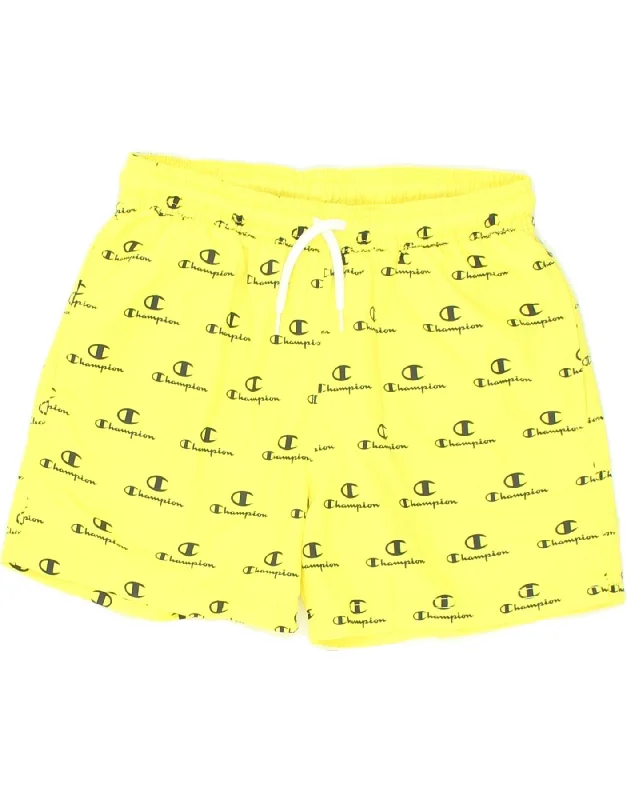 CHAMPION Boys Graphic Sport Shorts 9-10 Years Medium Yellow Polyester