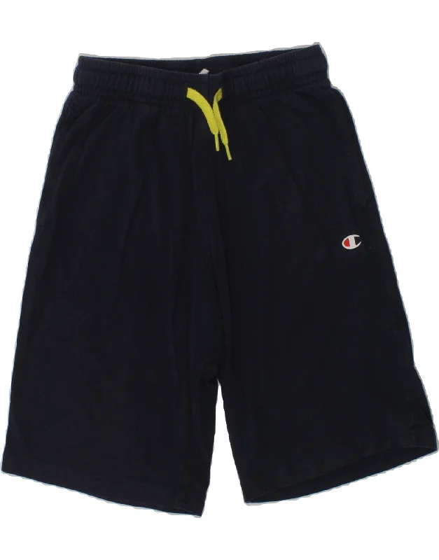 CHAMPION Boys Sport Shorts 7-8 Years Small Navy Blue Cotton