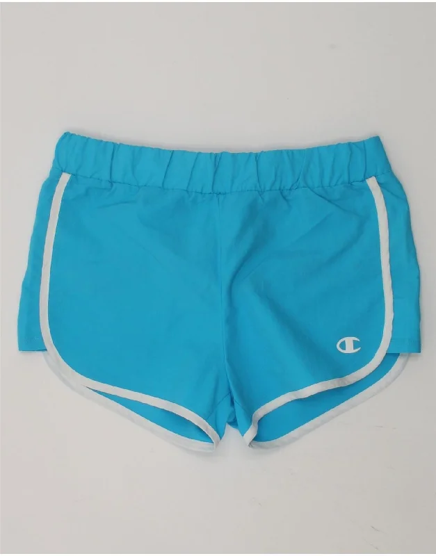 CHAMPION Girls Graphic Sport Shorts 11-12 Years Large Blue Polyamide